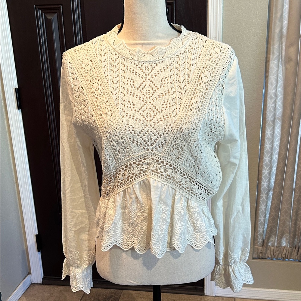 Zara Crochet Ruffle Blouse